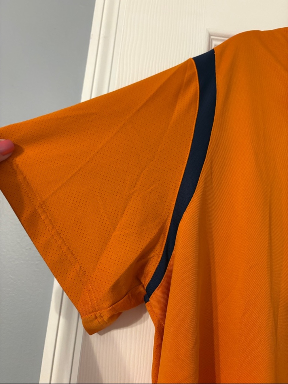 Izod Men's Orange Polo with Navy Shoulder Accents XXL - Picture 3 of 7